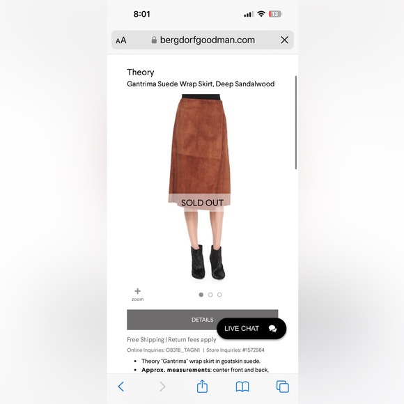 Theory Gantrima Suede Brown A-line Midi Wrap Skirt size 4- gorgeous! - Picture 1 of 1